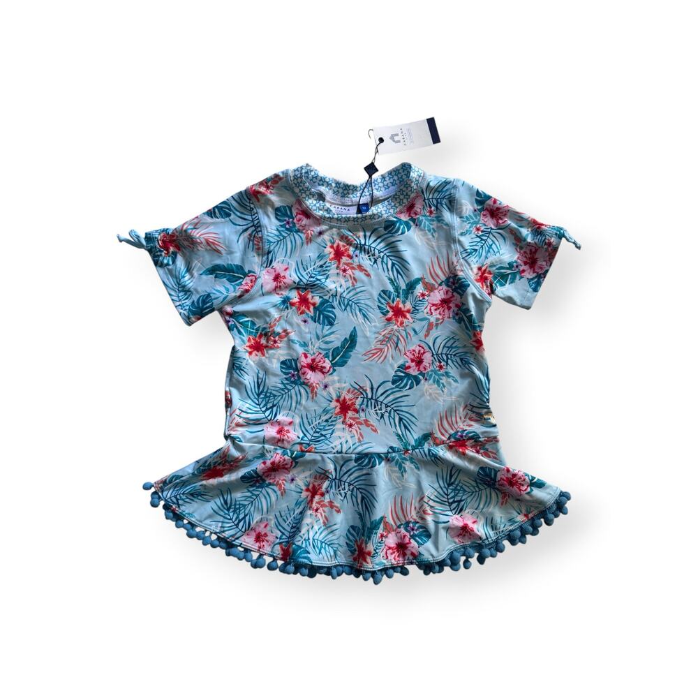 NWT Cabana Life tropical floral peplum pom pom rash guard